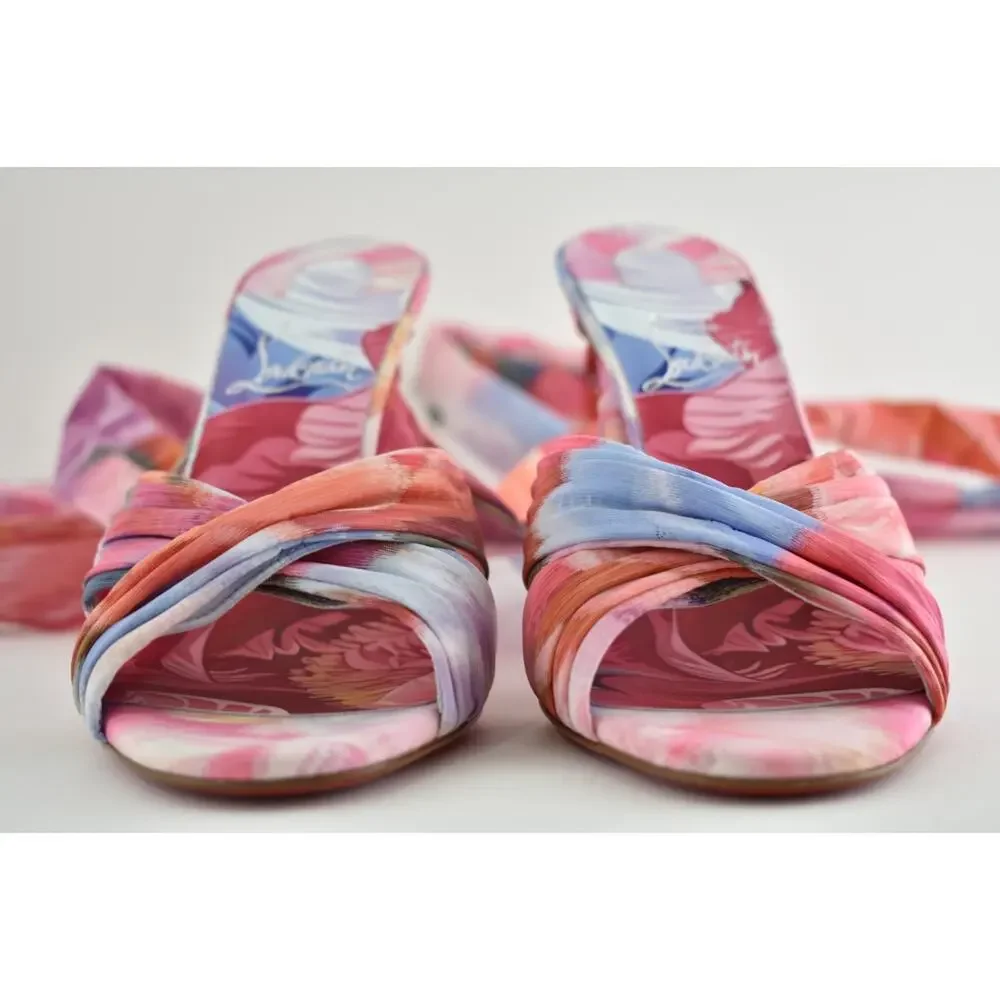 Christian Louboutin Affabula Lace Up 100 Pink Floral Tie Sandal Heel Pump 41